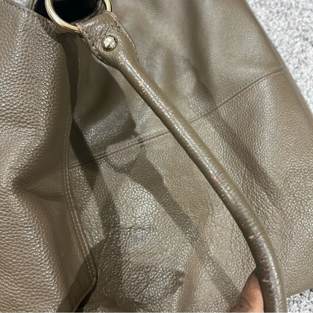 Onna Ehrlich Brown Green Genuine Leather Hobo Shoulder Bag Flap Close
